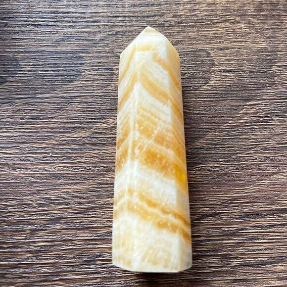 Orange Calcite tower small banding standing point polished decor natural - Picture 1 of 7